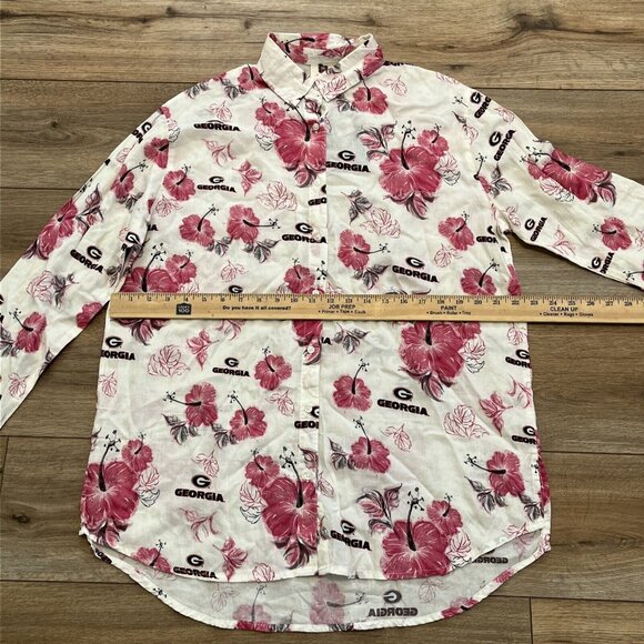 Women's Wes and Willy Button Up Shirt SZ Large Georgia Sports Floral Blouse - Picture 6 of 12